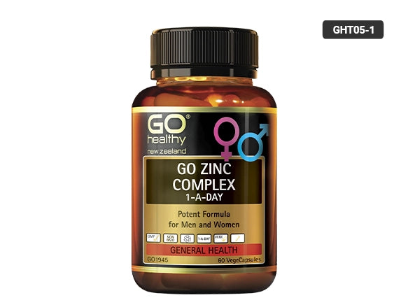GO Healthy GO Zinc Complex 1-A-Day 60 Veg Capsules - potent formula for men's and Women's general health.